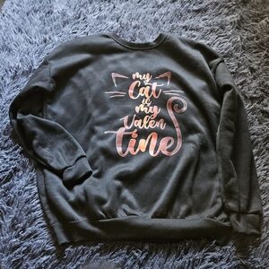 Black red My Cat is my Valentine sweatshirt large L heart love